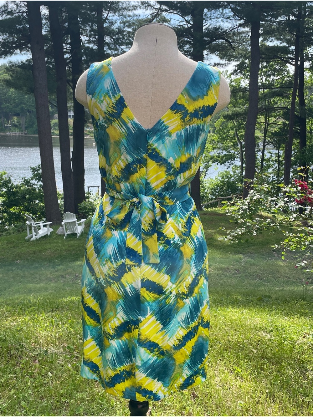 Tie-Dye Blue & Yellow Sleeveless Women’s Dress - Picture 4 of 9